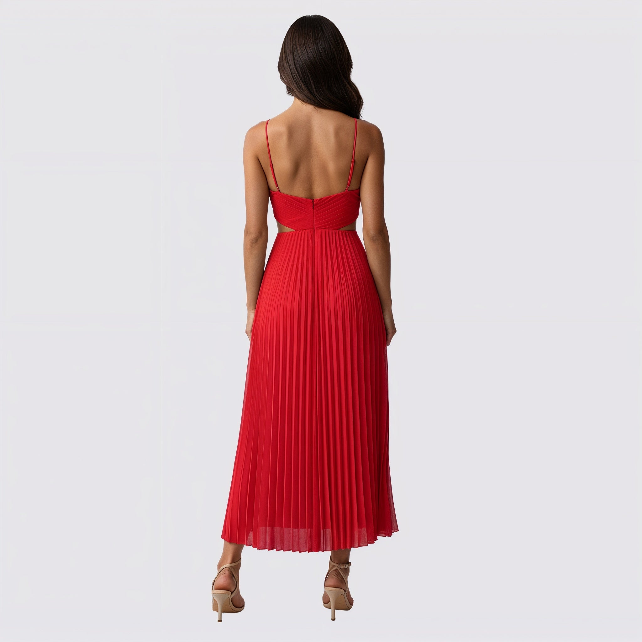 Women's V-Neck Pleated Skirt Midi Dress