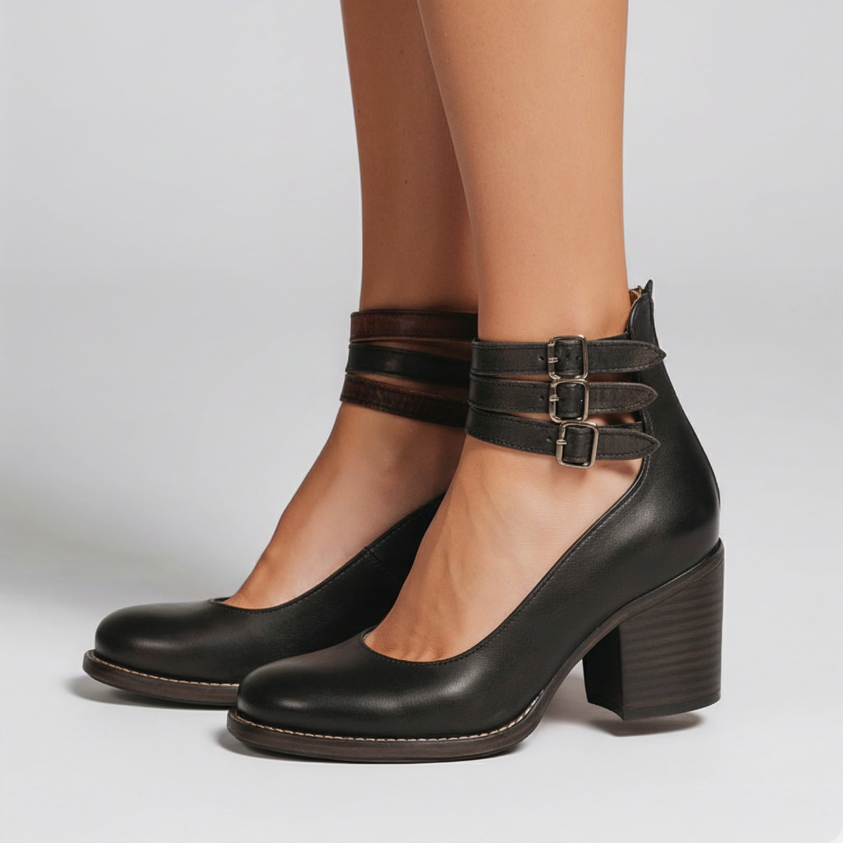 Women's Multi Buckle Block Heel Ankle Boots