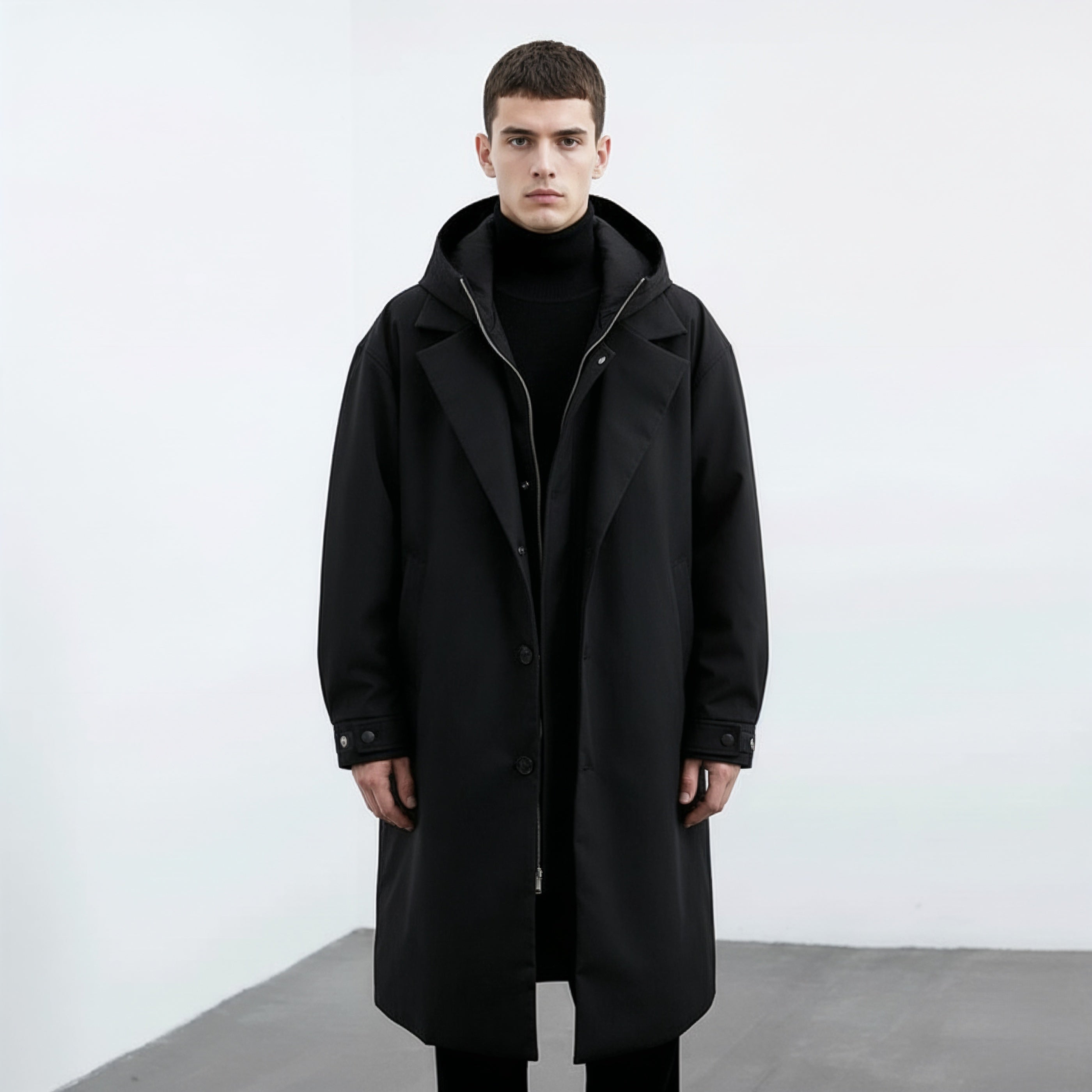 Men's Long Hooded Waterproof Puffer Winter Trench Coat