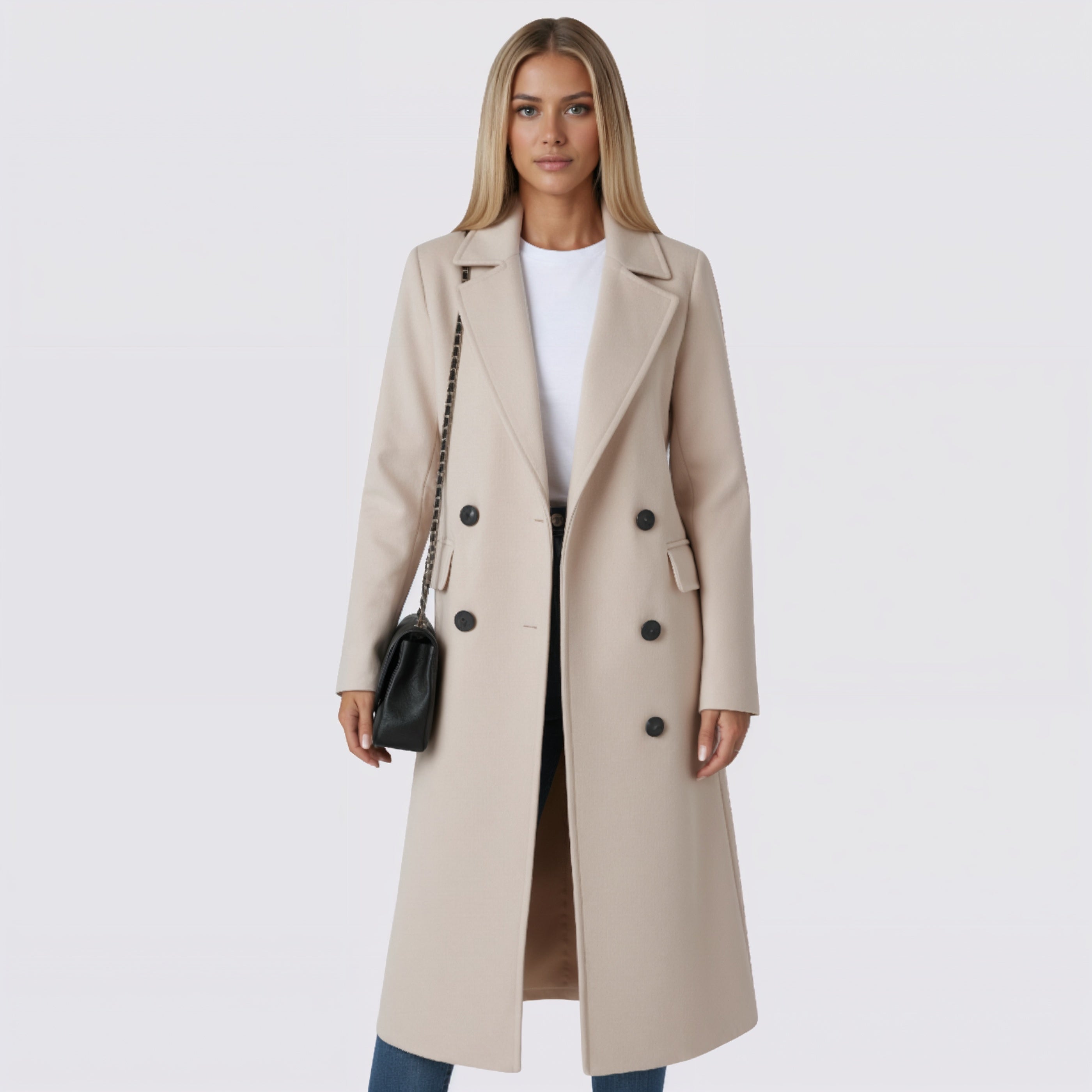 Women's Double Breasted Belted Long Winter Trench Coat
